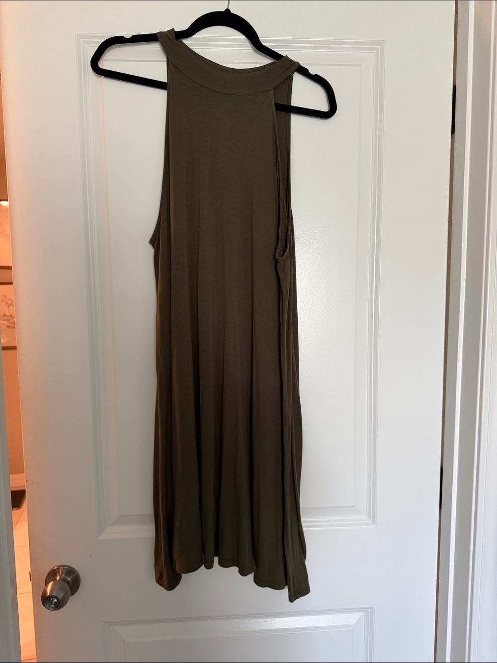 Sleeveless Olive Midi Swing Dress